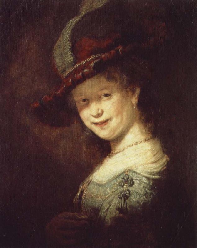 Rembrandt van rijn portratt av den unga saskia Sweden oil painting art